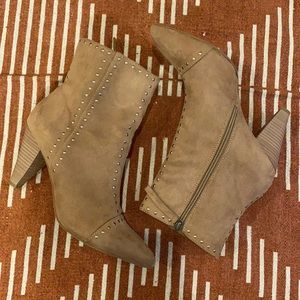Suede studded tab bootie